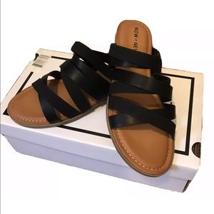 Now or Never black strappy flat sandals 7 vegan